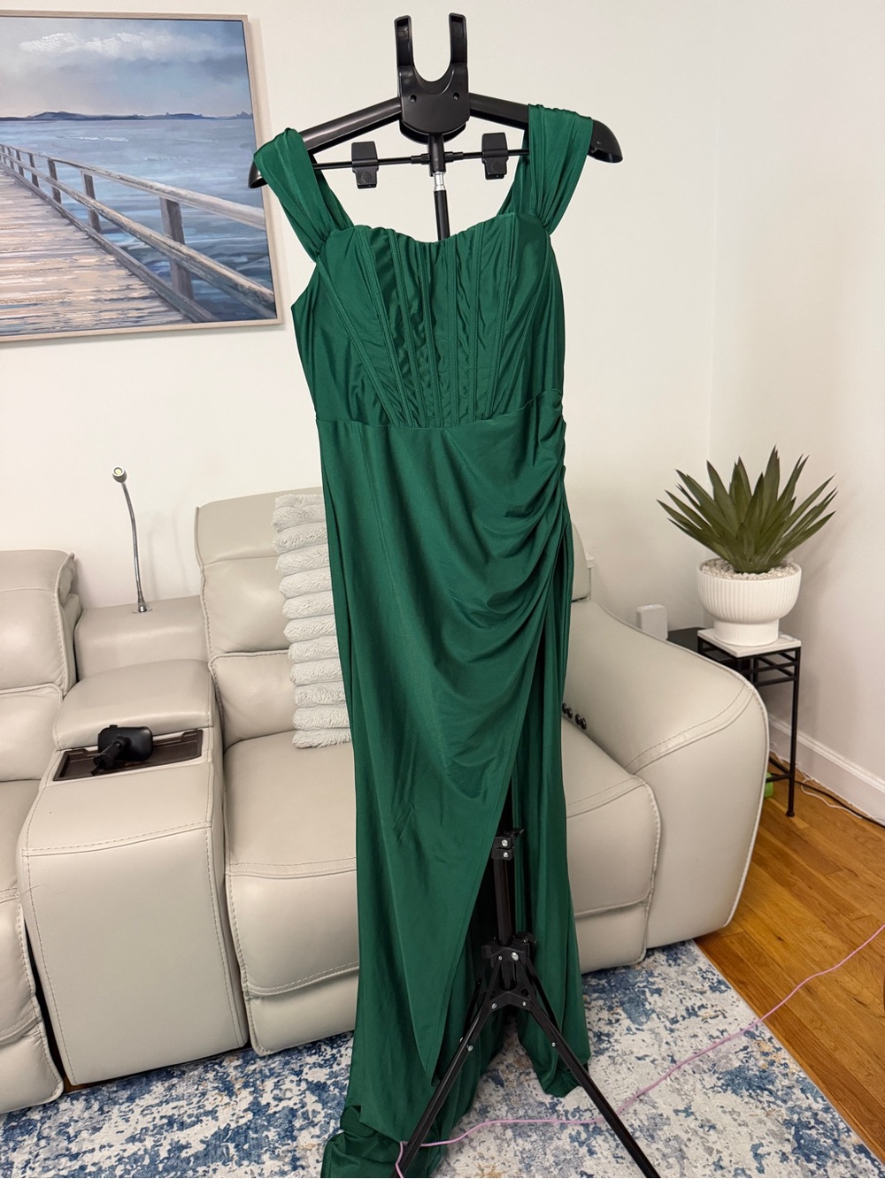 SHEIN Emerald Green Ruched Maxi Dress